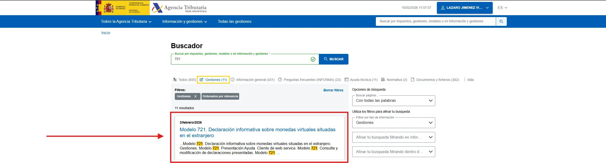 Paso 3: Opciones del modelo 721