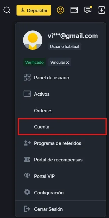 Seleccionar Cuenta en el desplegable de Clientes en Binance