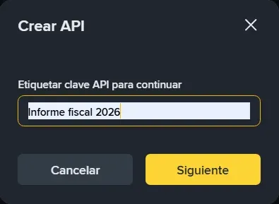 Nombrar la API en Binance